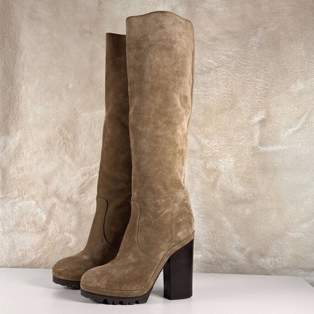 Michael Kors High Heel Platform Suede Knee High Boots With Rugged Sole - Picture 10 of 16